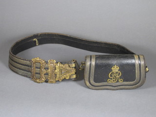 A George V leather and gold wire cross belt complete with pouch