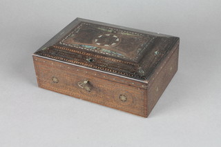 An Eastern inlaid box with hinged lid 9"