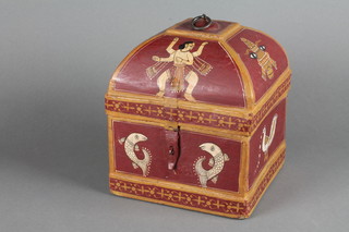 An Eastern painted trinket box with hinged lid 8"