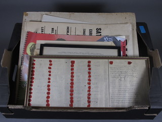 A box containing various ephemera, certificates etc