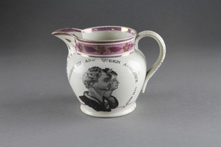 A Sunderland lustre William IV and Queen Adelaide  commemorative jug 3", the base marked From the Collection of Herbert E Ward  ILLUSTRATED