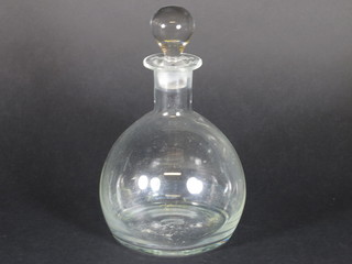A glass mallet shaped decanter and stopper 8"
