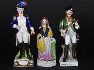 A Staffordshire pottery figure of a standing Florence Nightingale  6" together with 2 reproduction figures of Napoleonic soldiers