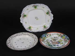 A 19th Century Wedgwood plate with floral decoration 8", an  18th Century Derby plate with floral decoration 8 1/2" and a 19th  Century twin handled plate 10"