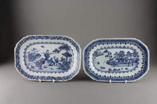 2 Nankin blue and white lozenge shaped dishes 10 1/2" and 10"   ILLUSTRATED