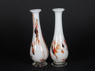 A pair of Art Glass club shaped vases 8"