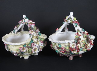 A pair of Hanley Victorian floral encrusted porcelain baskets 10"