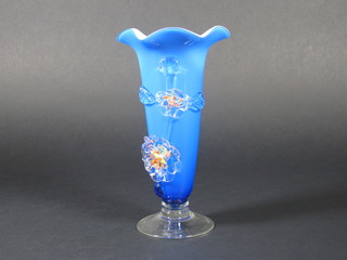 A trumpet shaped Venetian blue glass vase 6 1/2"