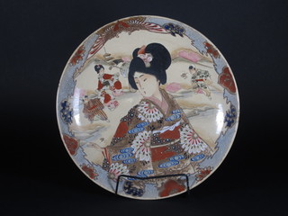 A late Satsuma Japanese charger decorated Geisha 14", slight  chip,