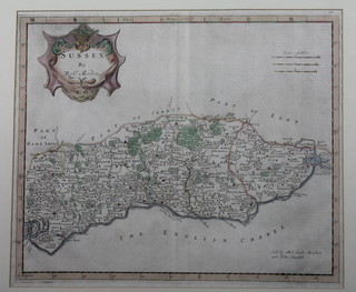 A Robert Morden map of Sussex, crease to centre 14" x 16 1/2"