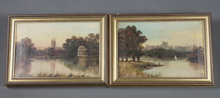 J Lewis, a pair of 19th Century oil paintings on canvas "Windsor  Castle and Runnymead From the Thames" 7" x 11 1/2"