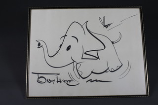 Tony Hart, a monochrome drawing "Running Elephant with Bee"  23" x 29", signed,  ILLUSTRATED