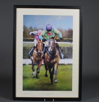 Max Brandrett, signed limited edition coloured print "Kauto Star  with Ruby Walsh" 19" x 13"