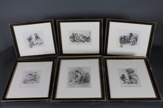 6 19th Century humerous monochrome prints "Apes" 7" x 6"