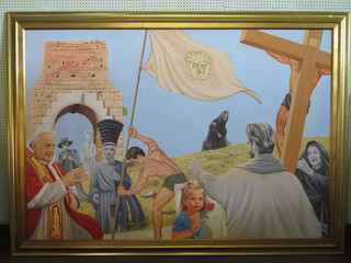 H Haider, oil on canvas "From Matthews Gospel to Pasolins" the  reverse dated August 1987 54" x 77"