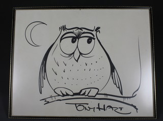 Tony Hart, a monochrome drawing "Owl" 23" x 29", signed,