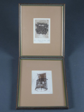 A pair of Spanish limited edition etchings "Balconies" 6" x 4"