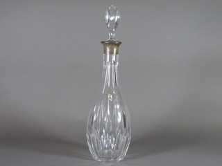 A club shaped decanter and stopper with silver collar