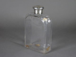 A Victorian rectangular glass flask with silver collar London  1890