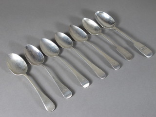 4 Georgian silver Old English pattern teaspoons London 1811, 1 other Old English pattern teaspoon and 2 silver fiddle pattern  teaspoons 3 1/2 ozs