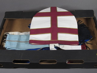 A Masonic Knights Templar High Priests mitre, a Red Cross of Constantine sash, a Past Masters collar and 2 Provincial Grand  Officers Undress collars