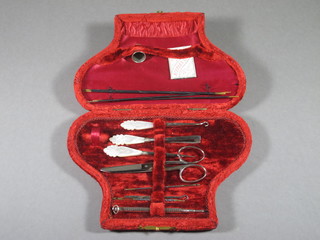 A manicure set contained in a plush case