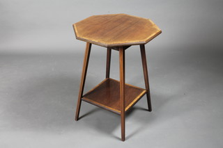 An Edwardian octagonal inlaid mahogany occasional table 21"w  x 20 1/2"d x 27 1/2"h