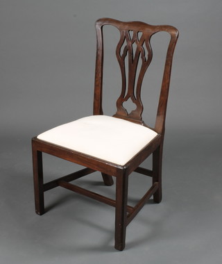 A 19th Century Chippendale style mahogany slat back dining  chair with upholstered drop in seat