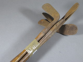 6 various hickory shafted golf clubs