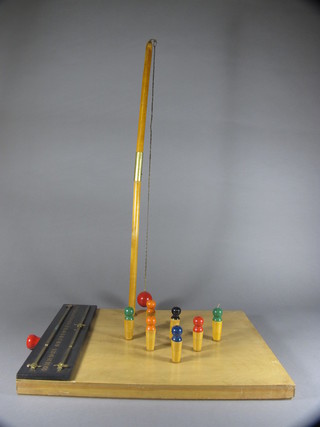 A wooden skittles game