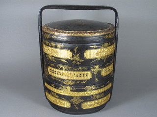 An Oriental cylindrical 3 section food carrier 12"   ILLUSTRATED