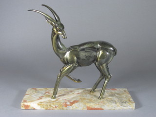 An Art Deco spelter figure of a standing antelope raised on a marble base 11"