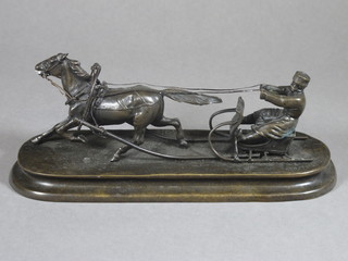 A Russian bronze figure of a horse drawn sleigh 9"