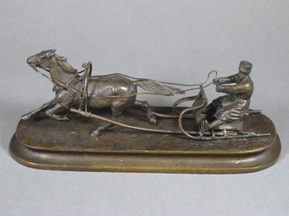 A Russian bronze figure of a horse drawn sleigh 9"