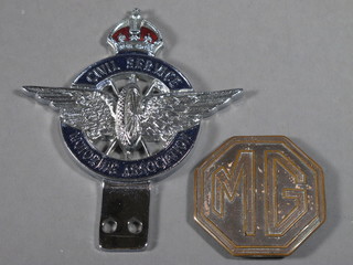 A Civil Service Motoring Association radiator badge together  with a small MG badge