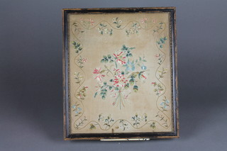 An 18th/19th Century floral embroidered panel 12" x 11"