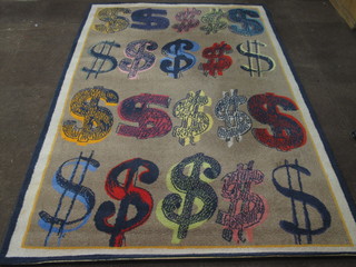 A limited edition 1981 Andy Warhol US dollar sign rug 111" x  72"