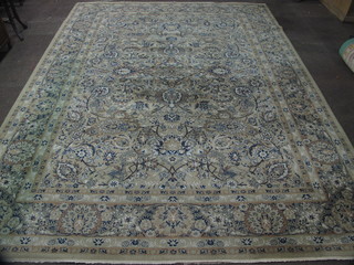 A grey ground machine made Persian style carpet with garden pattern and decorated animals 142" x 108"