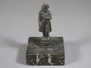 A bronze figure of a standing Napoleon 3", raised on a square marble base