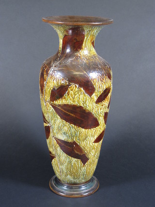 A Doulton Lambeth stoneware vase decorated Autumnal Leaves  16 1/2"