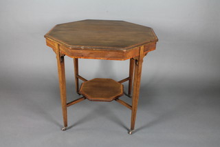 An Edwardian octagonal inlaid 2 tier occasional table 28"w x  28"h x 30"d