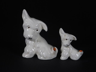 A Beswick figure of a white dog with lady bird on tail 4" and 1  other 2"