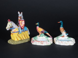2 Beswick ashtrays decorated pheasant and mallard duck 4" and a Beswick Legend figure of Sir Lancelot 6"
