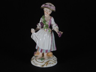 A 19th Century "Meissen" porcelain figure of a lady grape  gatherer 5"