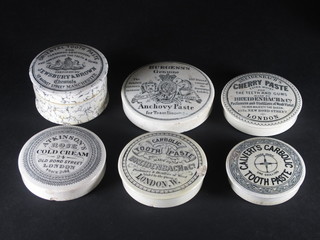 A Victorian original toothpaste jar and cover together with 5  various Victorian pot lids