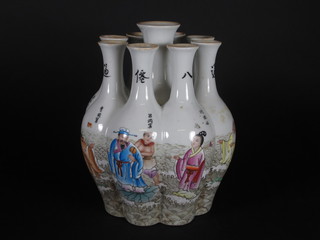 An Oriental tulip style vase decorated various figures, the base  with 6 character mark 7"