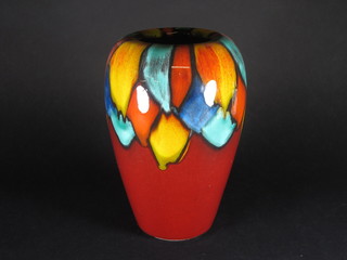 A Poole Pottery red and orange vase 10"