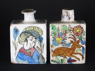 A pair of Persian style square flasks 6"