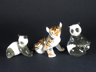 2 Soviet Russian figures of seated Polar Bears 3" and 4 1/2" and  do. tiger 4"