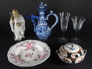 7 Royal Buiedey wine glasses etched fuschias, a collection of miniature teapots and other decorative ceramics